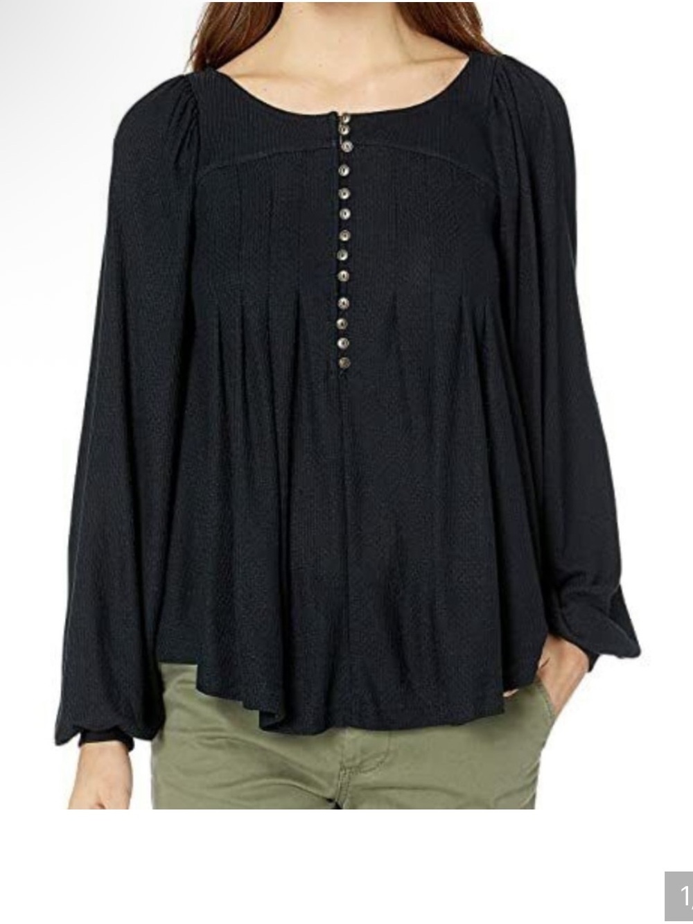 Free People Devin Blue Textured
Henley Top Boho Flowy Button Down Size Medium